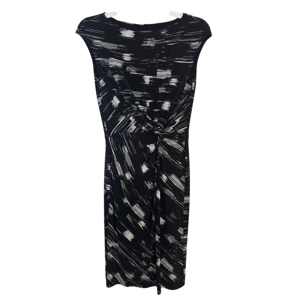 Lauren Ralph Lauren Black White Sleeveless Sheath Dress Wedding Guest Size 2